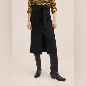 Mango Classic Black Wrap Midi Skirt with Slit